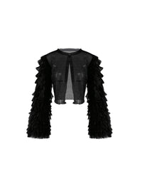 Cardigan with ruffled sleeves in silk - Black intense