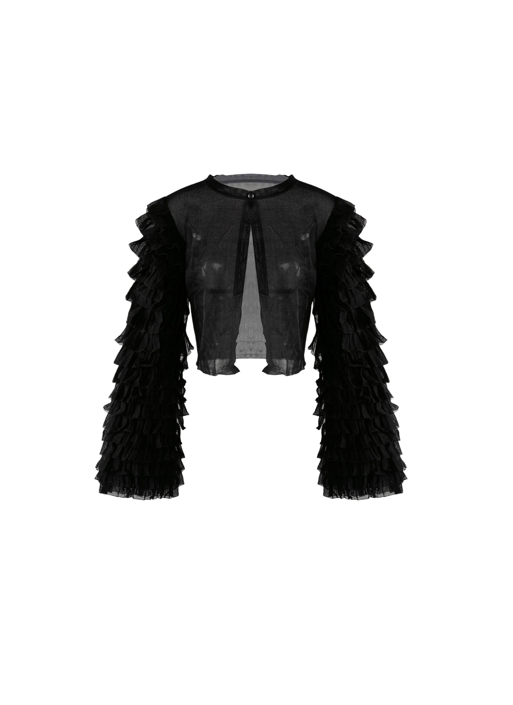 Cardigan with ruffled sleeves in silk - Black intense