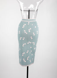 Lightweight long skirt with knitted polka dots - Blue & Pink