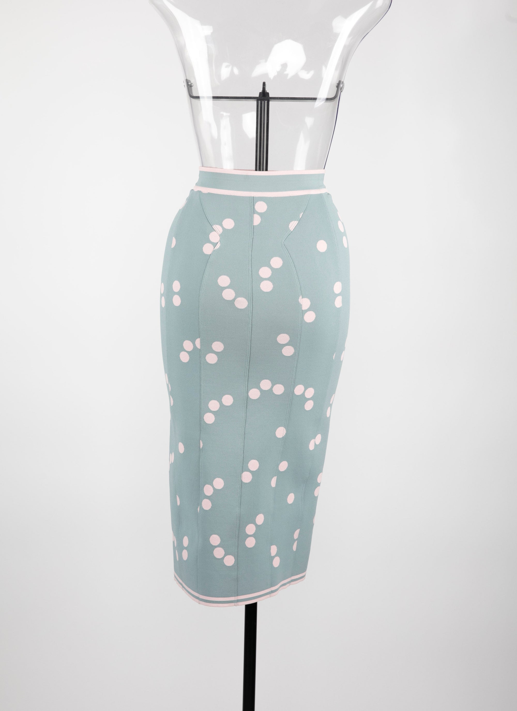 Lightweight long skirt with knitted polka dots - Blue & Pink