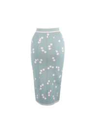 Jupe longue légère à pois en maille - Bleu & Rose