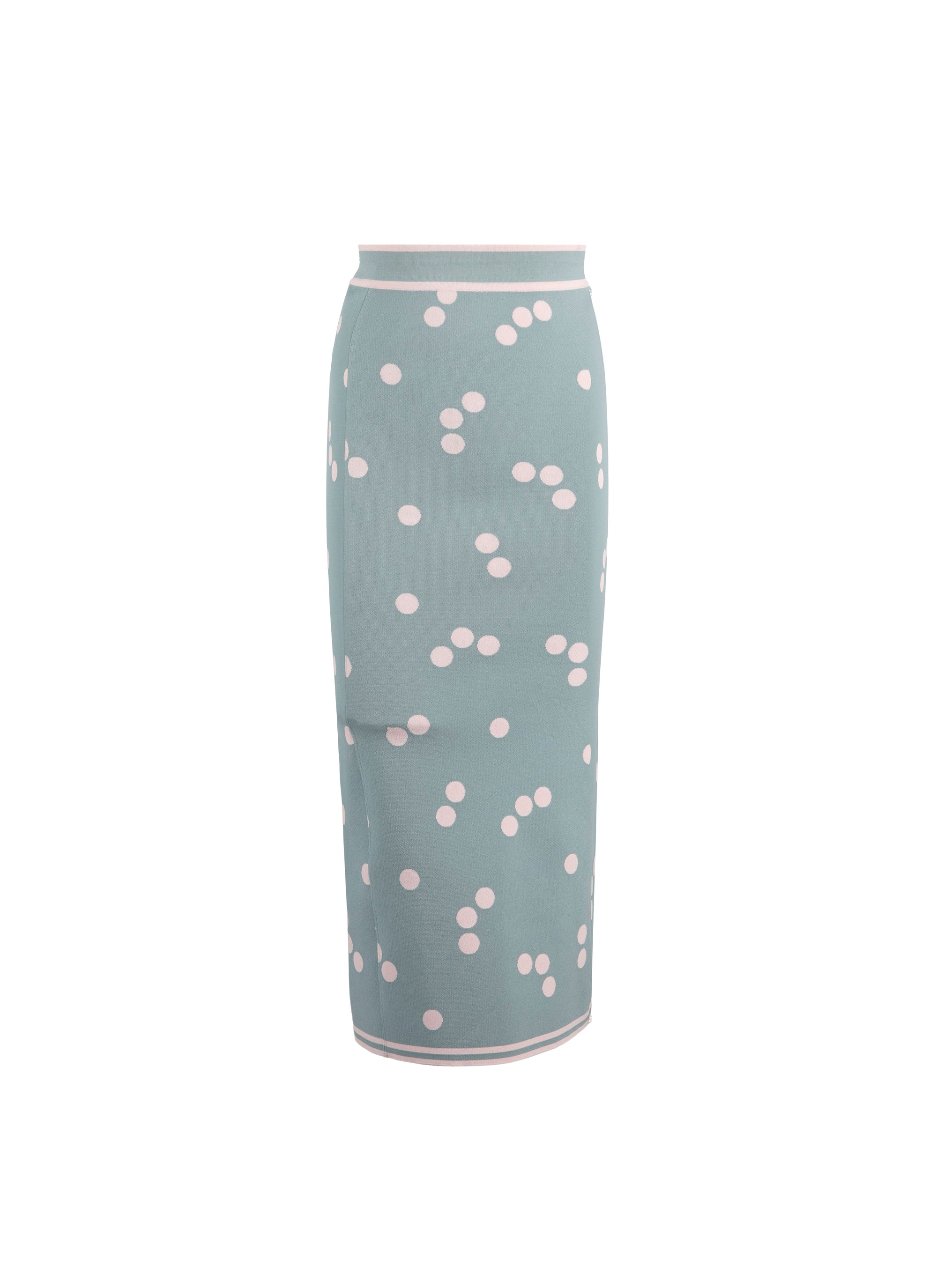 Jupe longue légère à pois en maille - Bleu & Rose