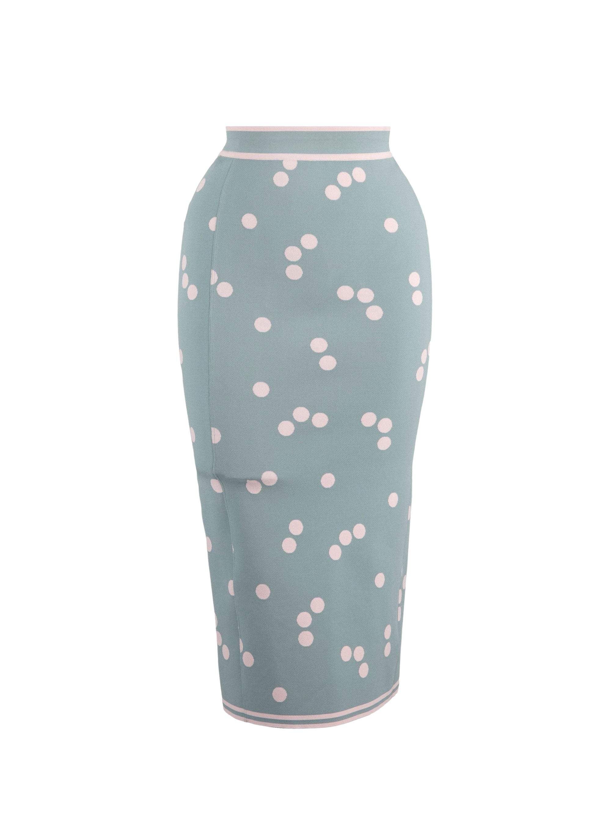 Lightweight long skirt with knitted polka dots - Blue & Pink