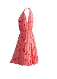 Robe estivale fluide à motifs en soie - Rose