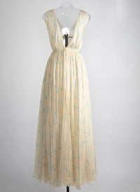 Robe sans manches Mousseline à pois en soie - Ivoire & Bleu