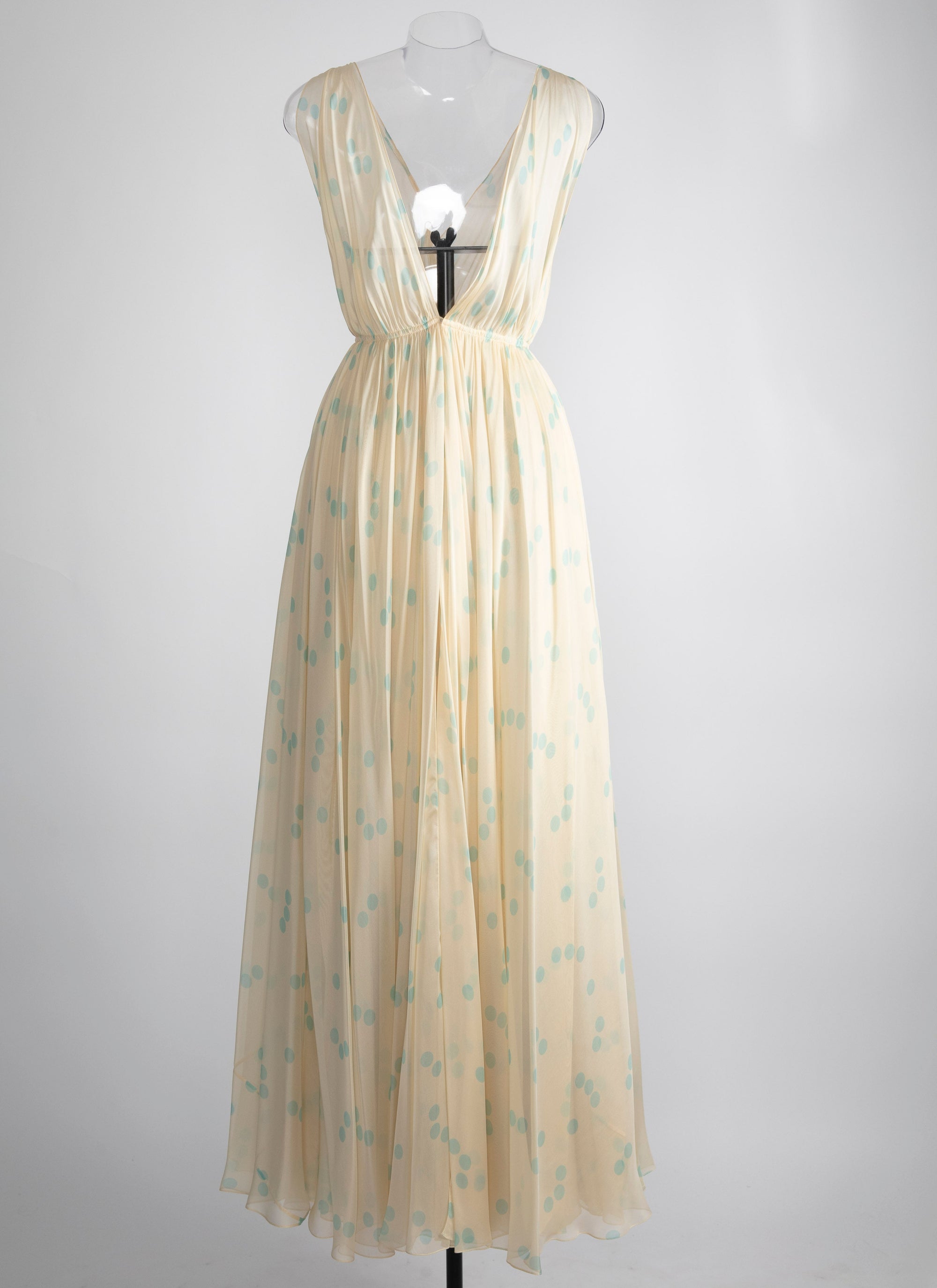 Robe sans manches Mousseline à pois en soie - Ivoire & Bleu