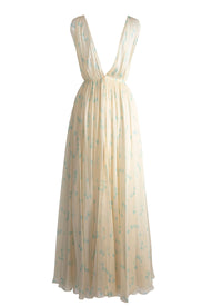 Sleeveless Dress Chiffon Dots Silk - Ivory & Blue