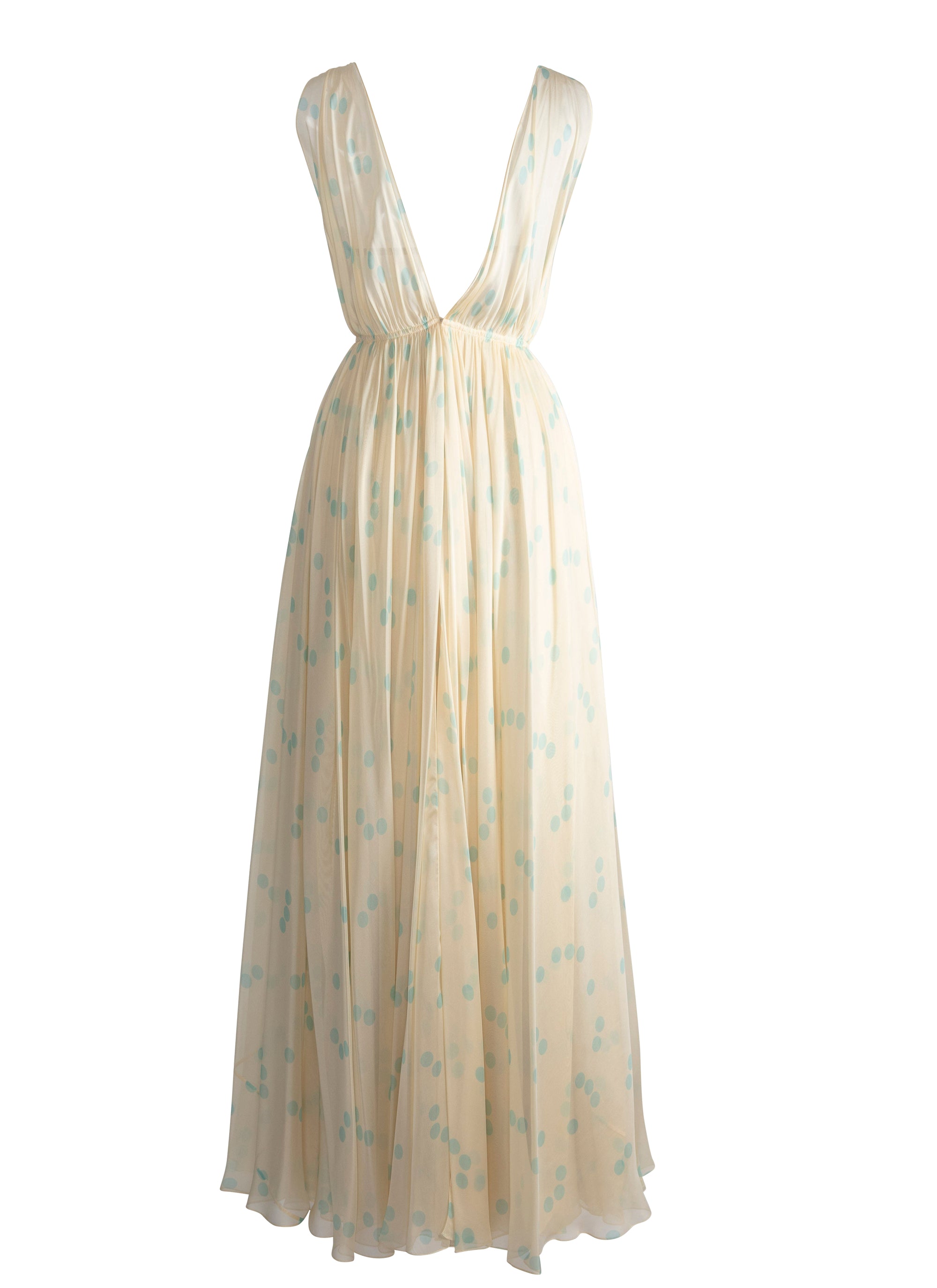 Sleeveless Dress Chiffon Dots Silk - Ivory & Blue
