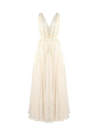 Sleeveless Dress Chiffon Dots Silk - Ivory & Blue