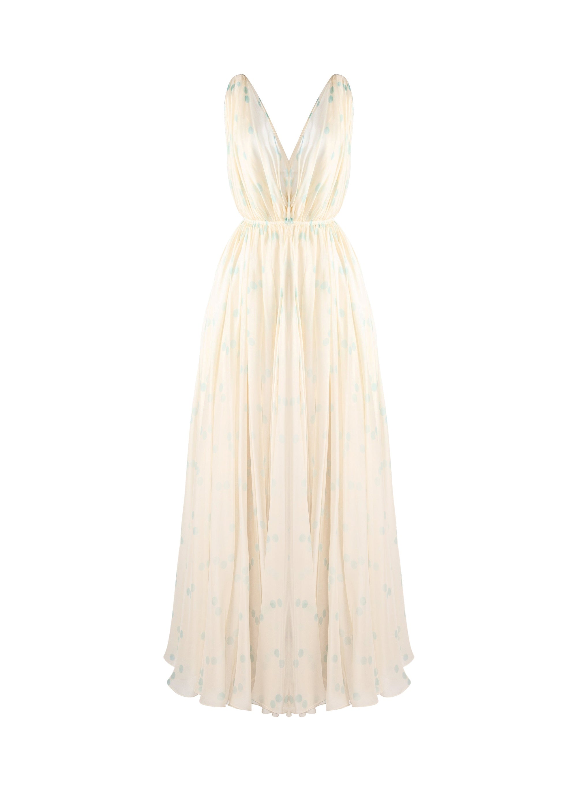 Sleeveless Dress Chiffon Dots Silk - Ivory & Blue