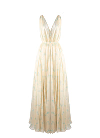 Robe sans manches Mousseline à pois en soie - Ivoire & Bleu