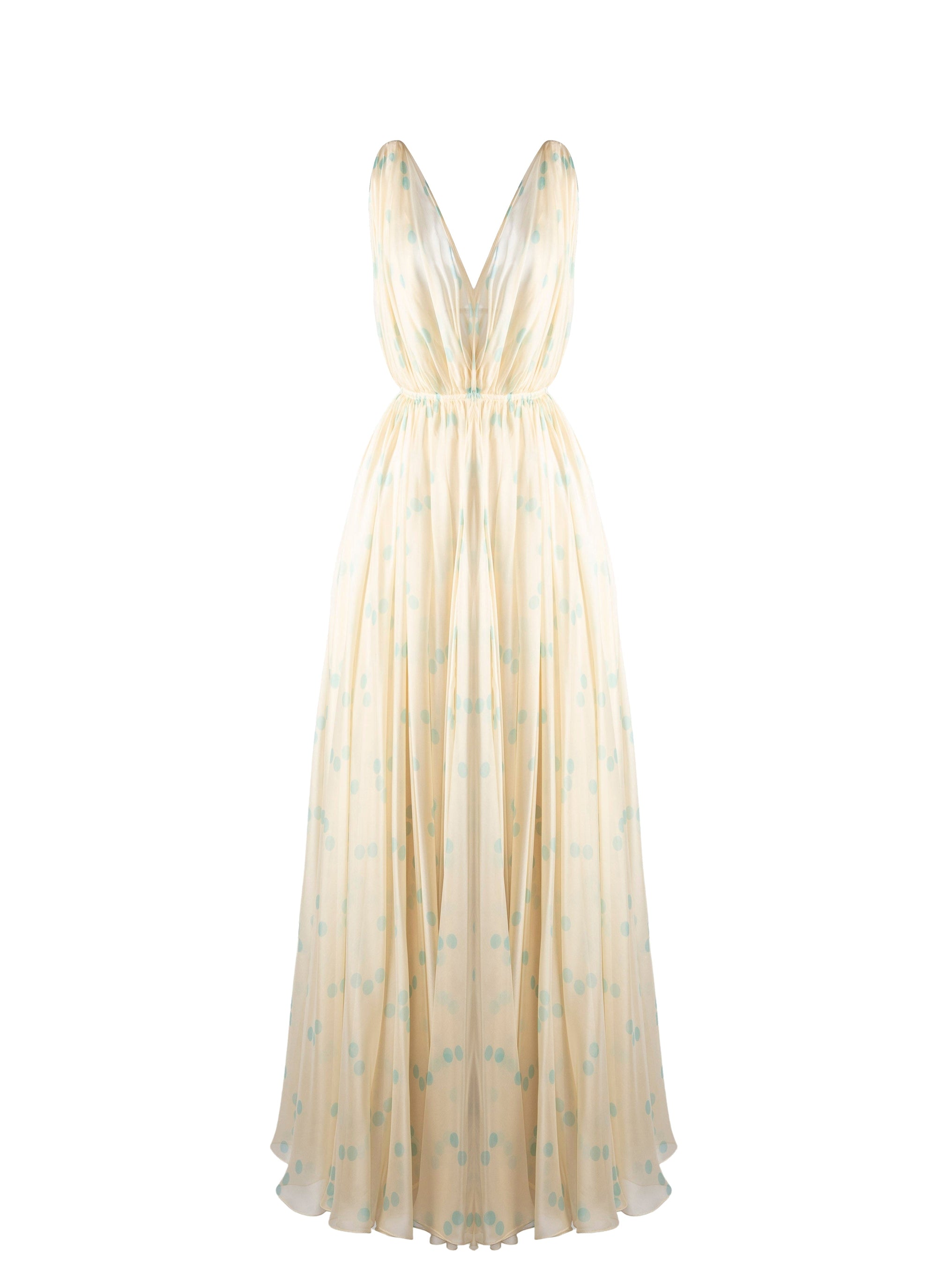 Robe sans manches Mousseline à pois en soie - Ivoire & Bleu