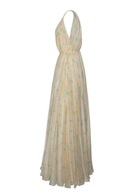 Sleeveless Dress Chiffon Dots Silk - Ivory & Blue