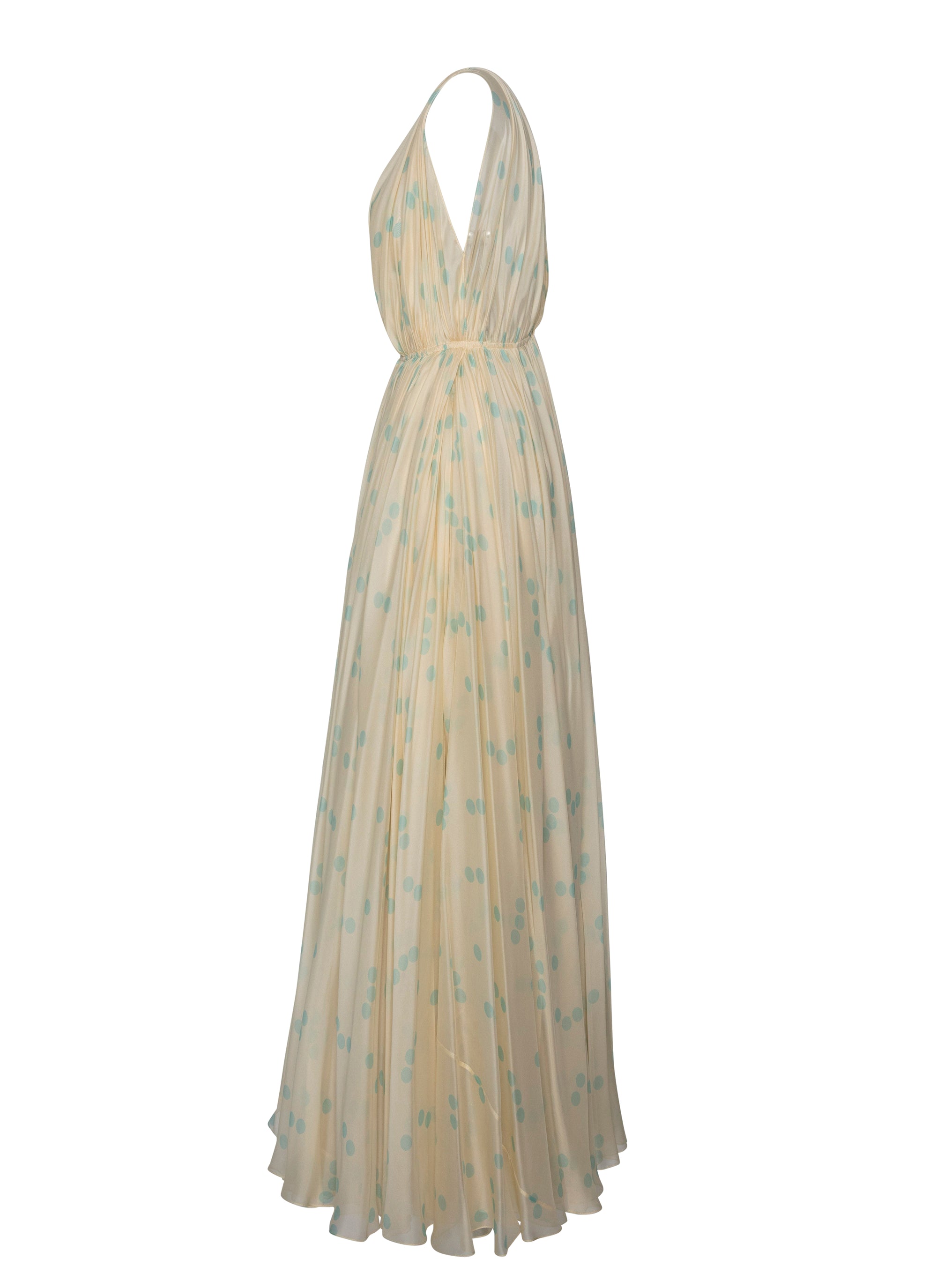 Sleeveless Dress Chiffon Dots Silk - Ivory & Blue