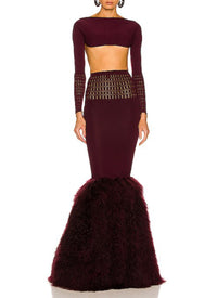 Jupe longue avec taille ajourée  - Aubergine