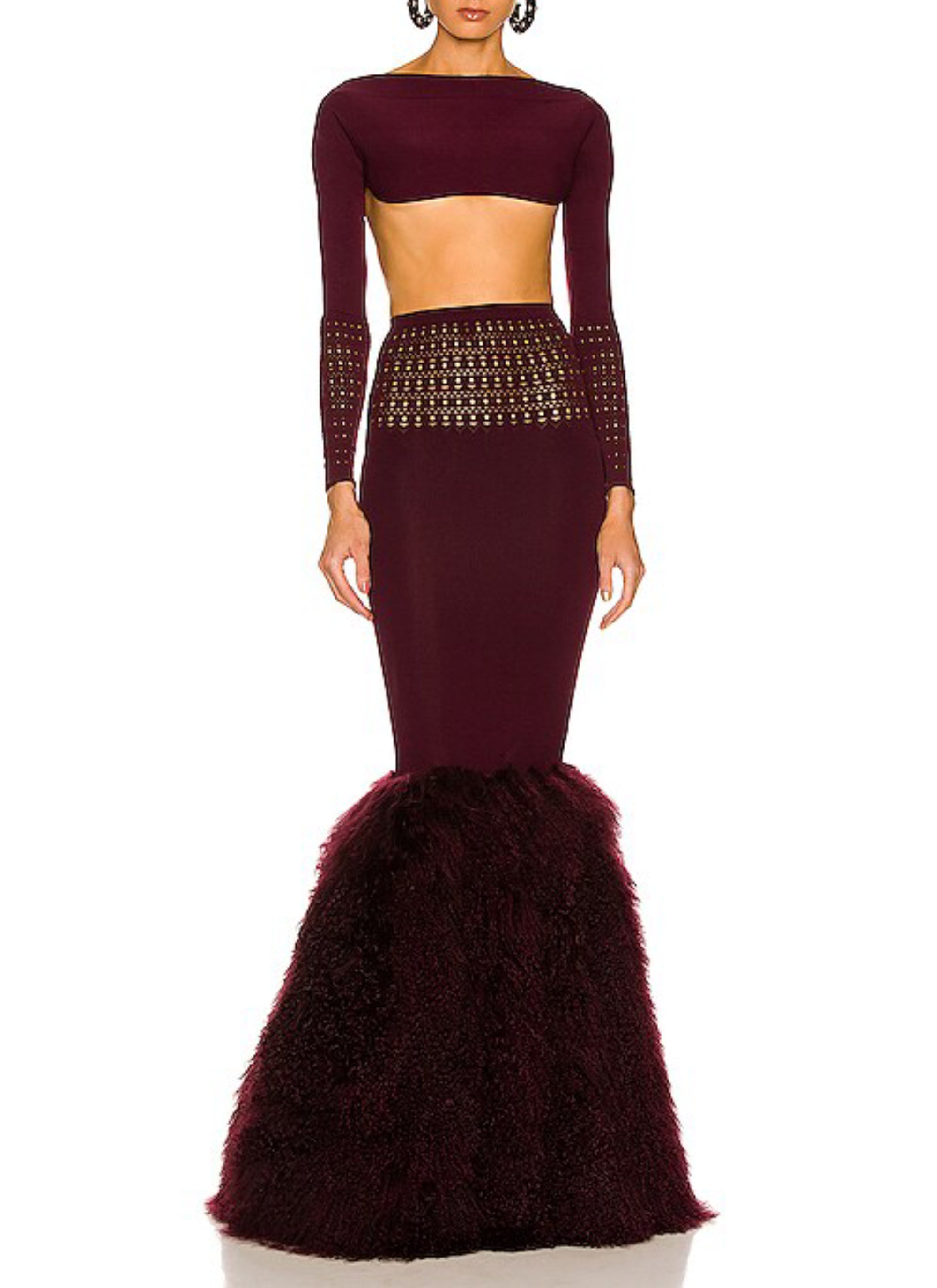 Jupe longue avec taille ajourée  - Aubergine