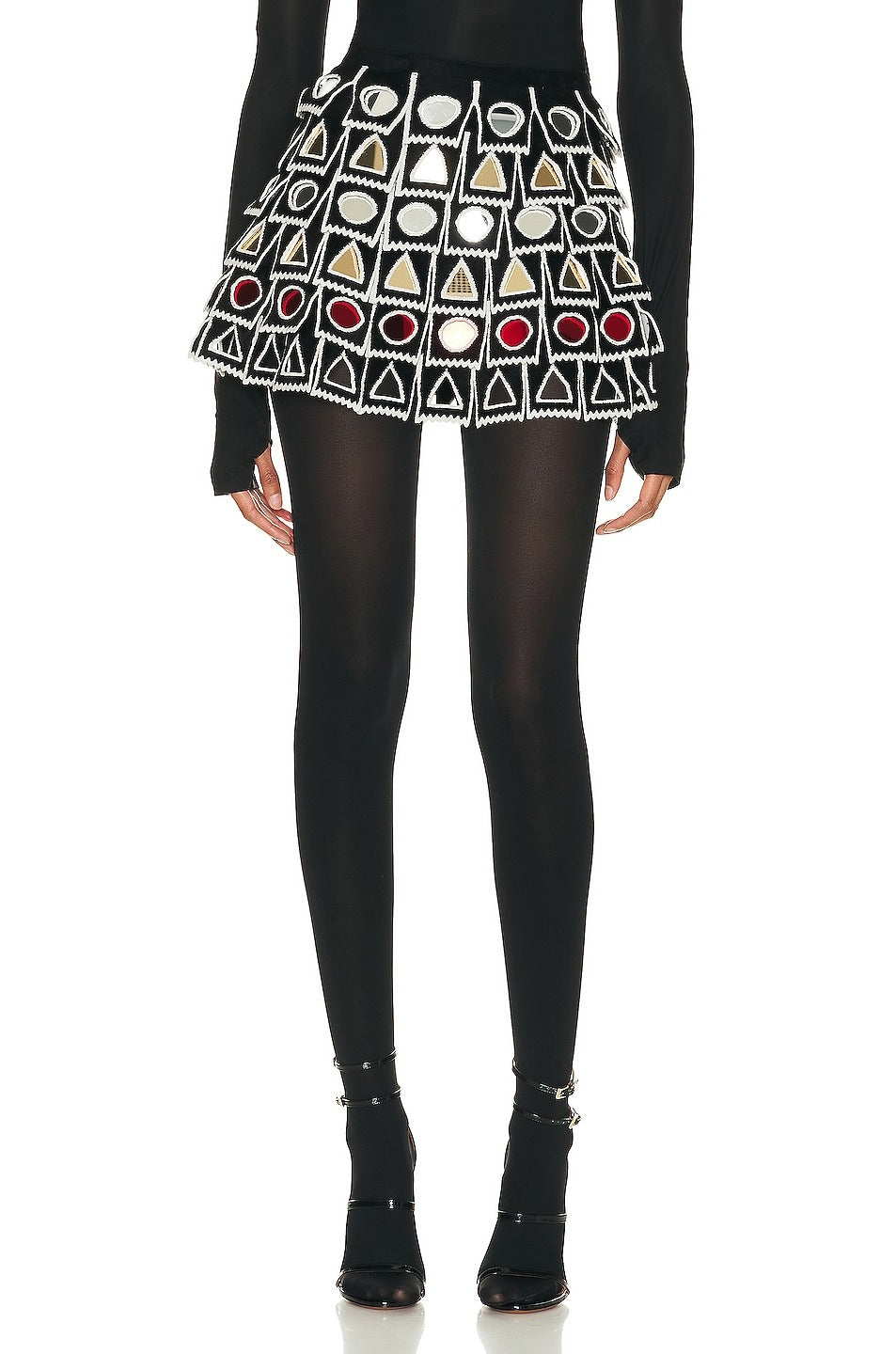 Flared skirt with perforated wool circle - Black & White
