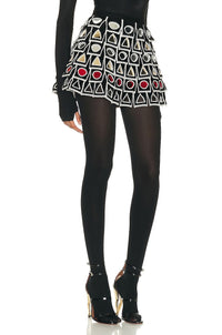 Flared skirt with perforated wool circle - Black & White
