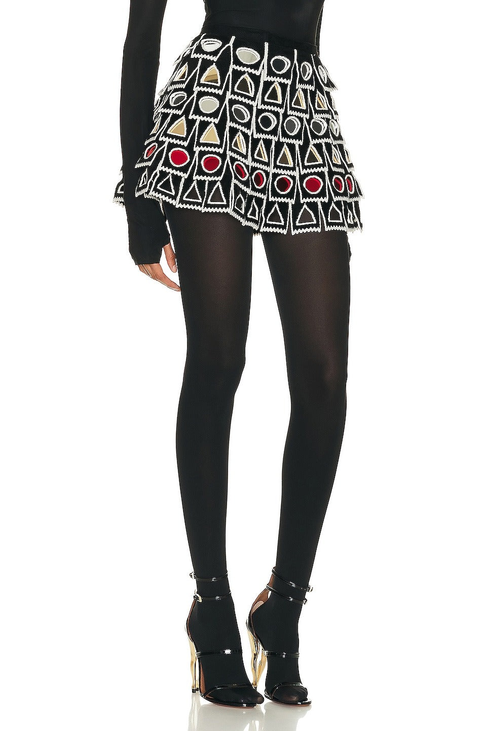 Flared skirt with perforated wool circle - Black & White