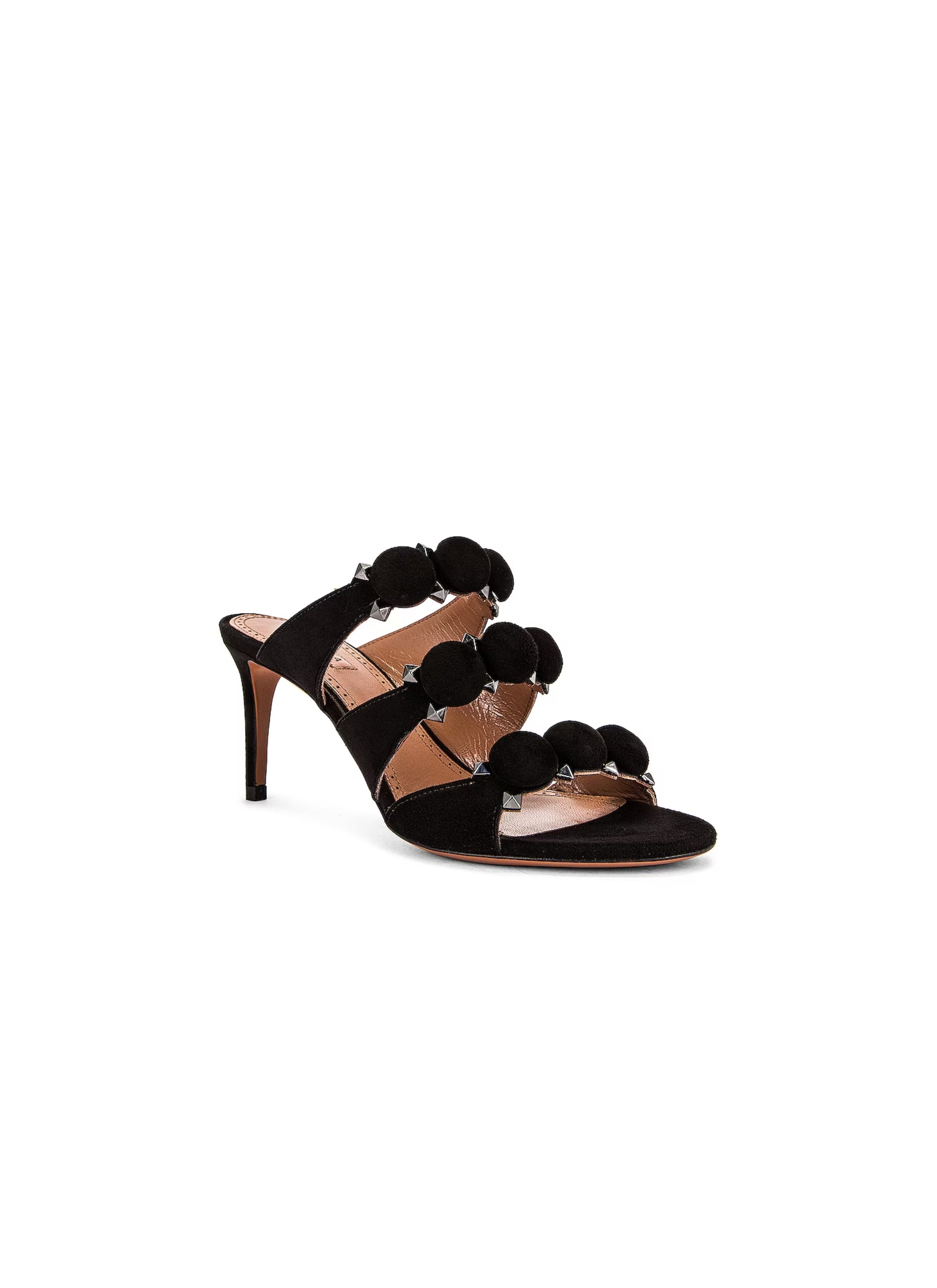Mules 75 in leather with details - Black intense