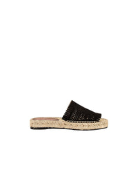 Espadrilles en cuir ajourées bi-matière - Noir