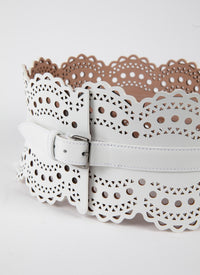 Perforated leather corset belt - Optic White