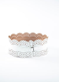 Perforated leather corset belt - Optic White
