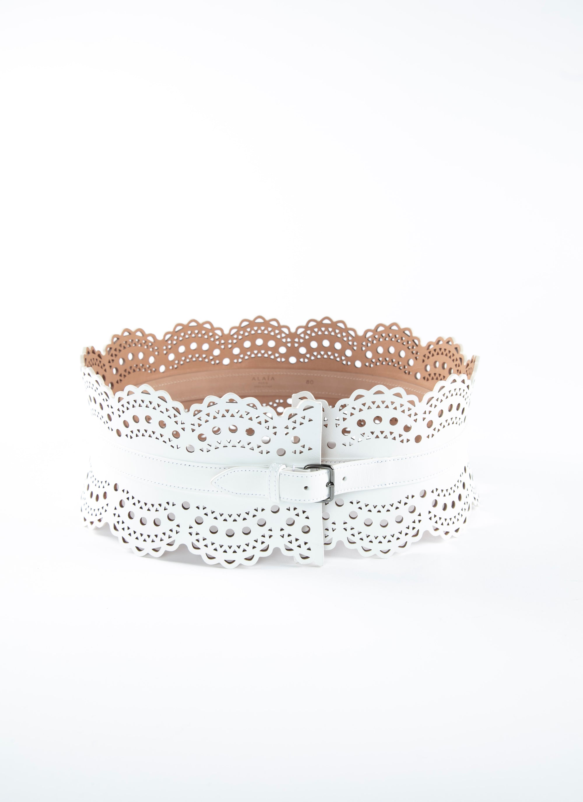 Perforated leather corset belt - Optic White
