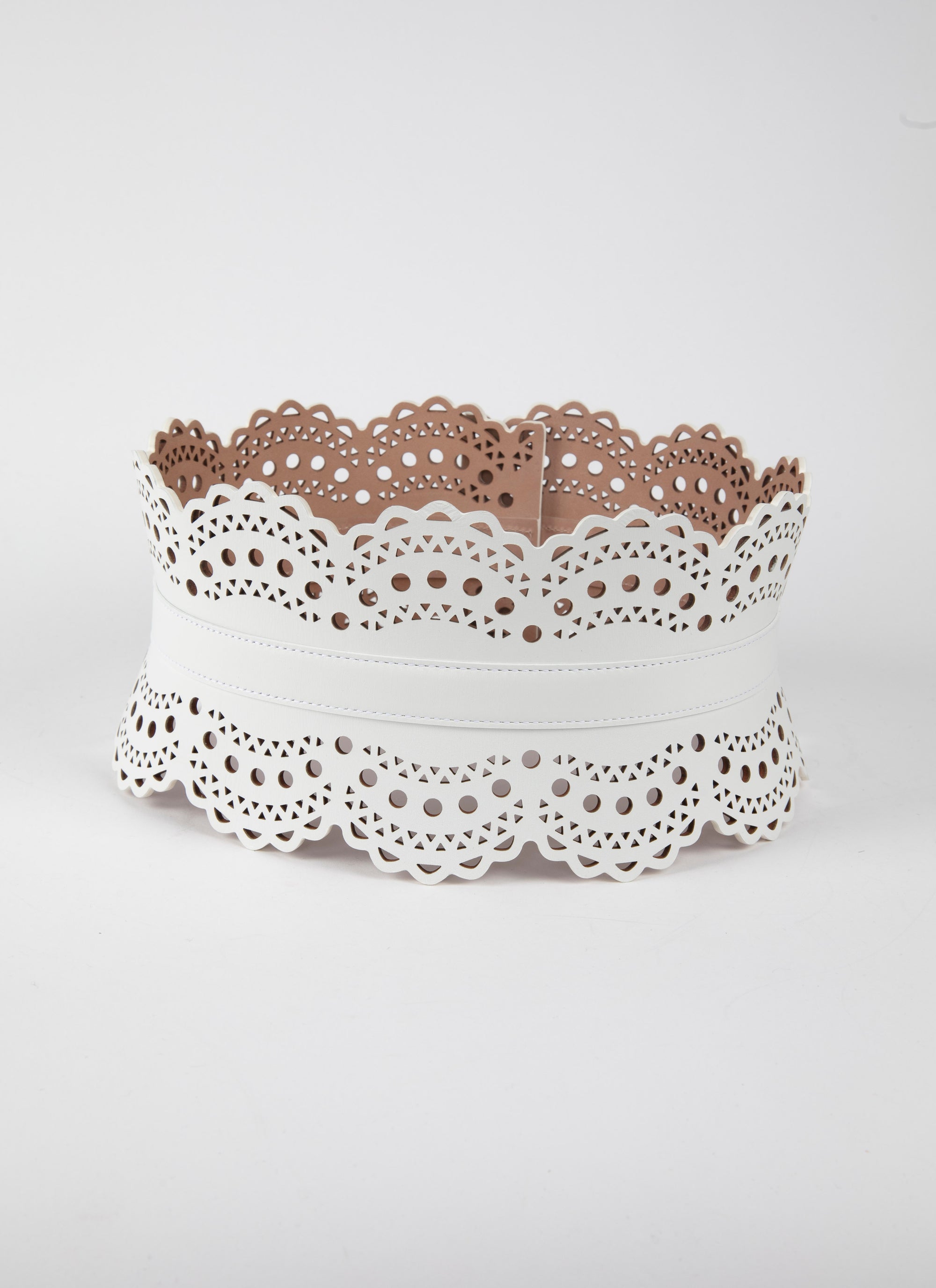 Perforated leather corset belt - Optic White