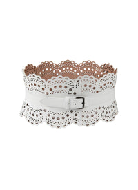 Perforated leather corset belt - Optic White