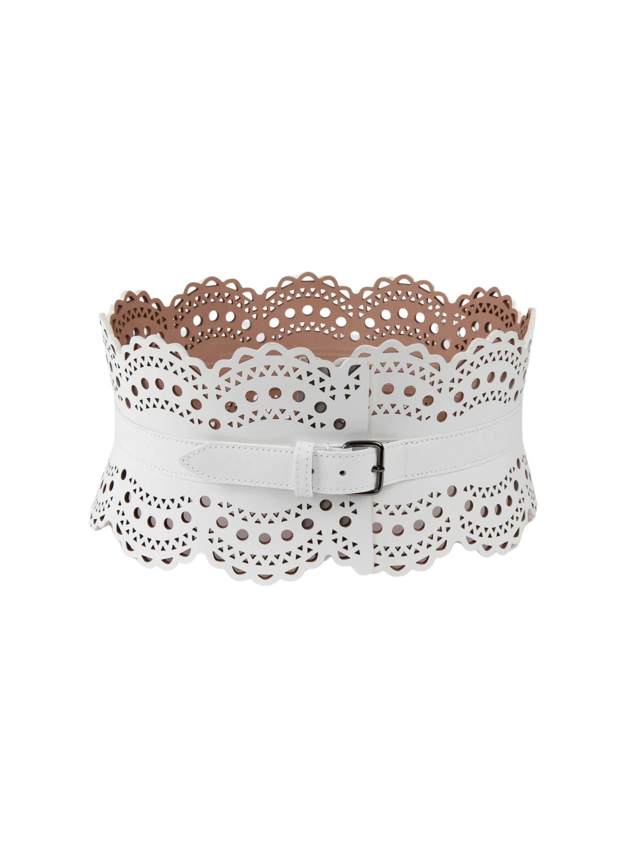 Perforated leather corset belt - Optic White