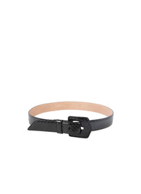 Ceinture plate Elaphe en cuir - Noir