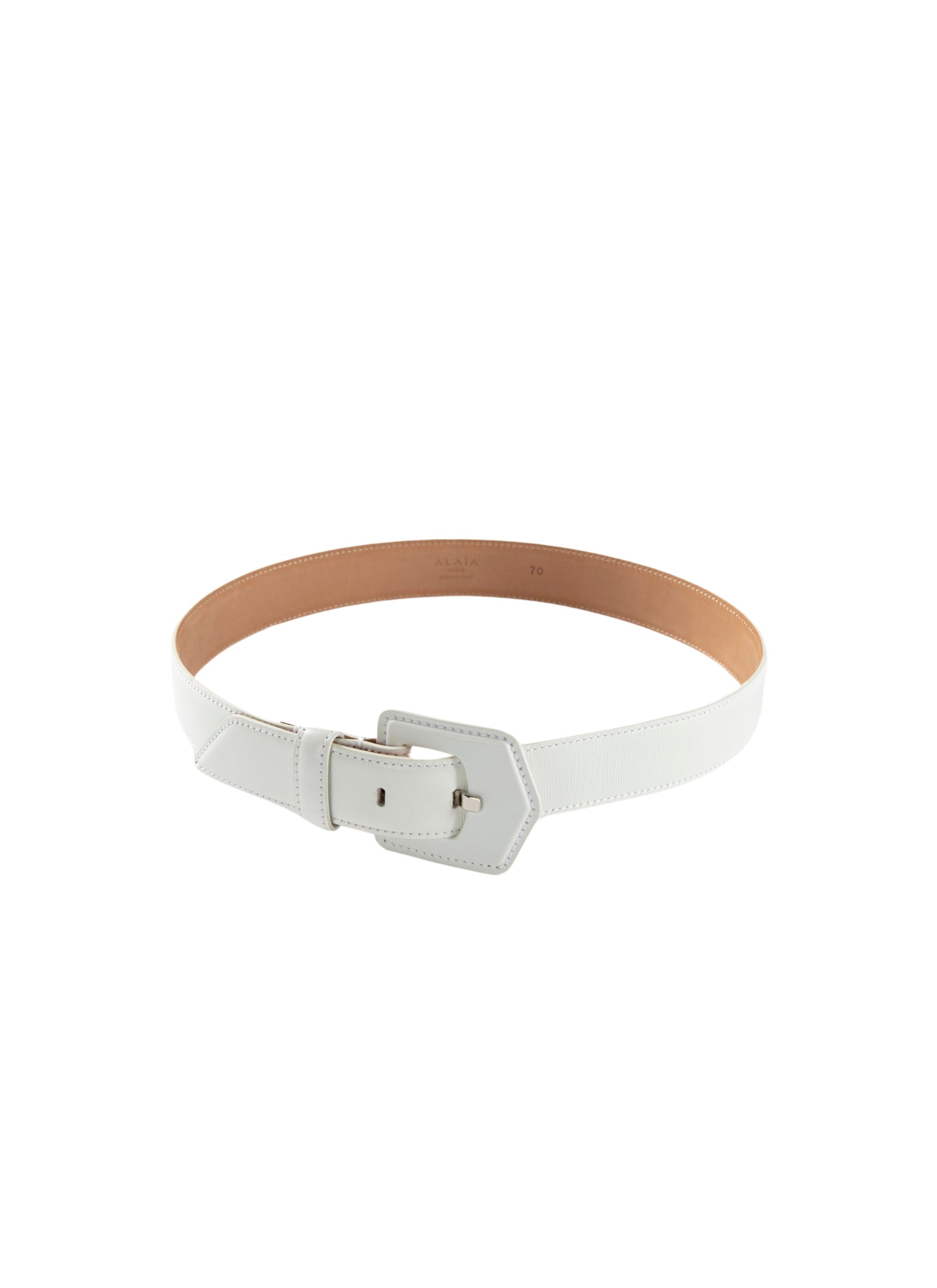 Openwork belt in leather - Optic White