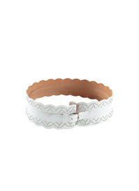 Ceinture corset découpe arrondie en cuir - Blanc Optique