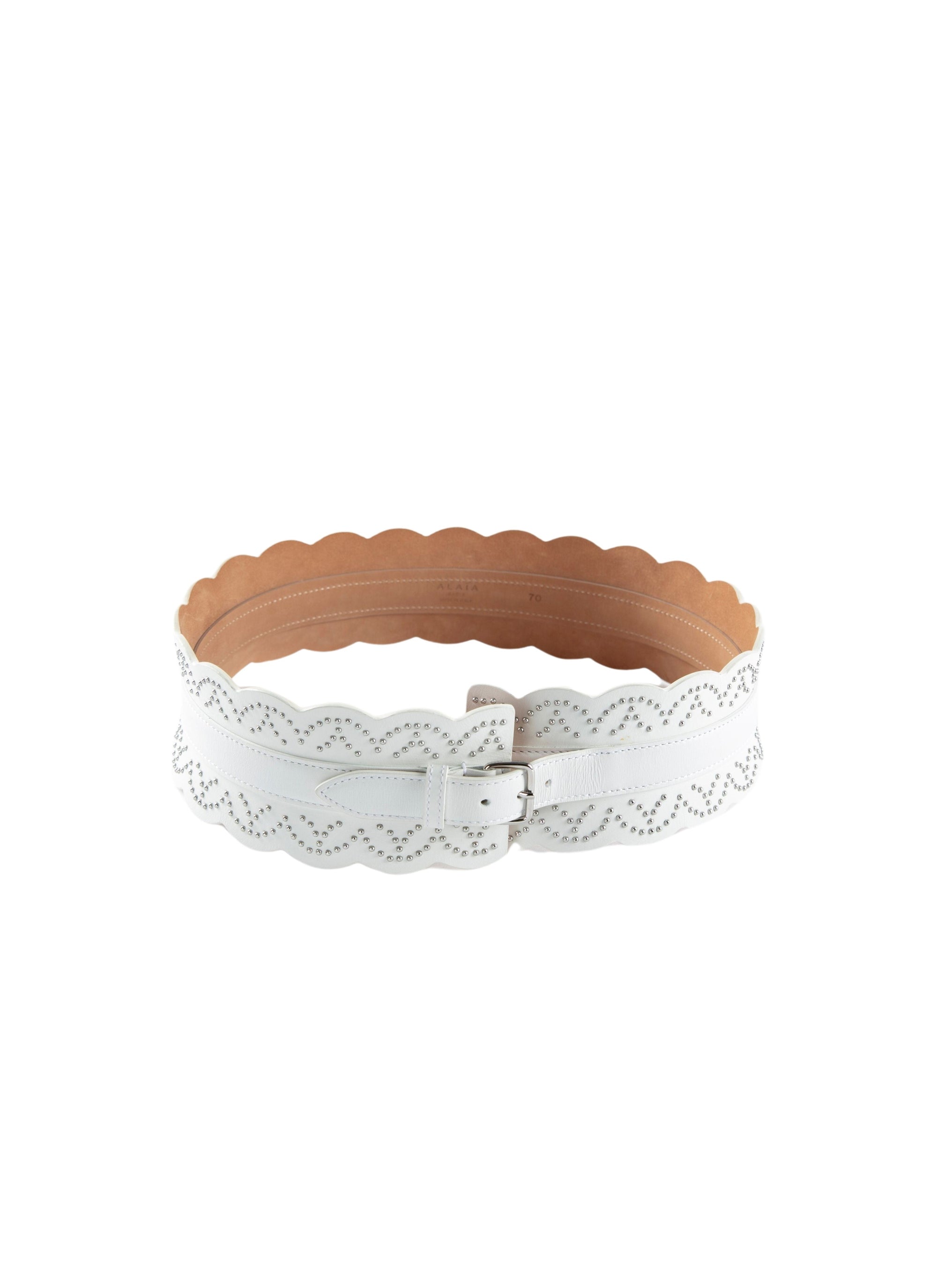 Ceinture corset découpe arrondie en cuir - Blanc Optique