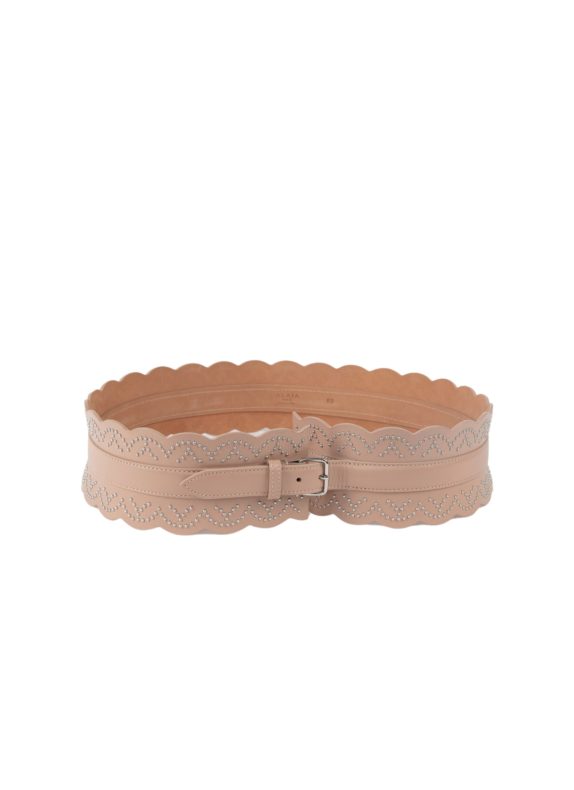 Rounded corset belt in leather - Sand