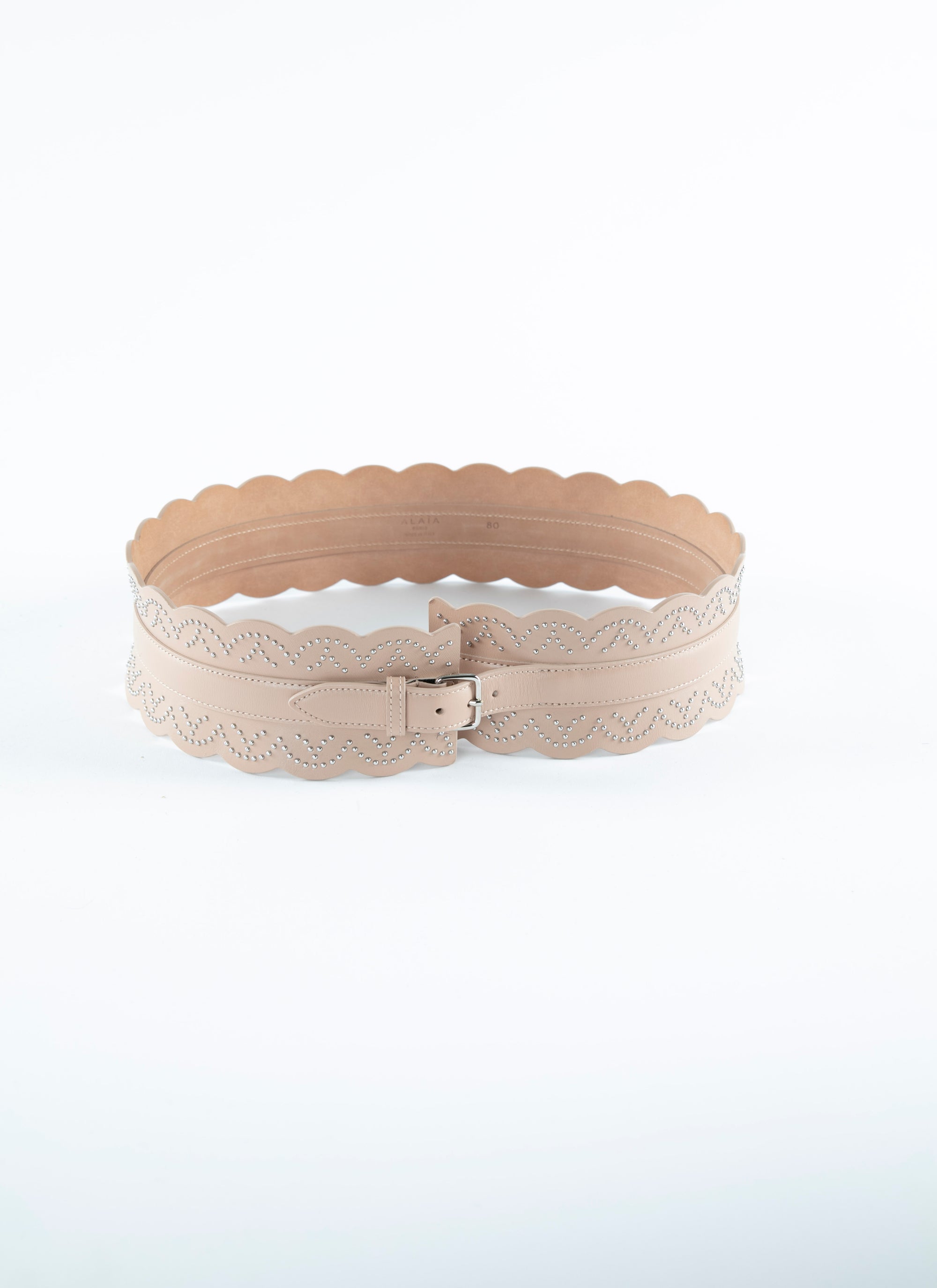 Rounded corset belt in leather - Sand