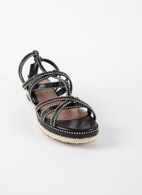 Strappy sandals with studs in leather - Black intense