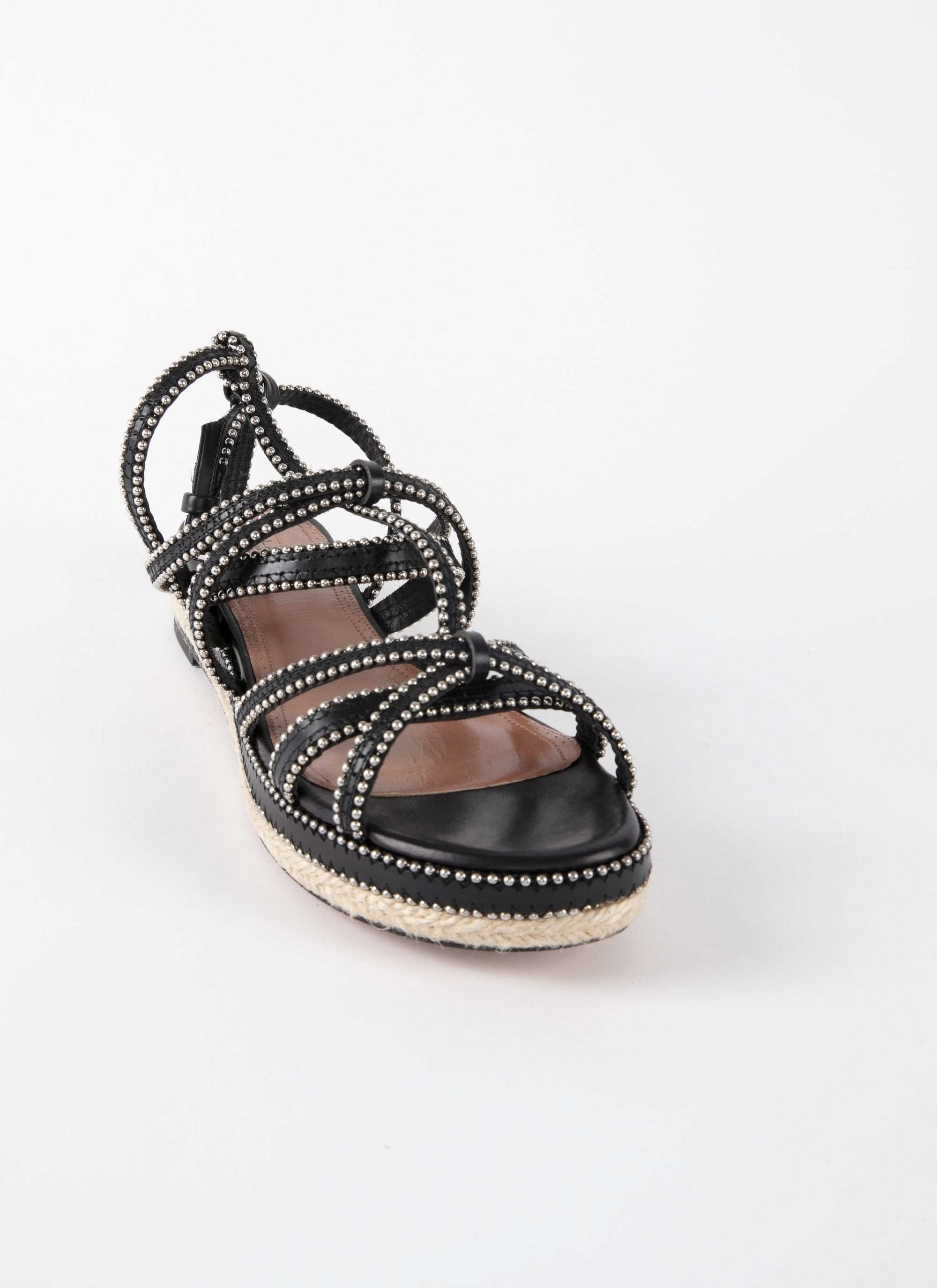 Strappy sandals with studs in leather - Black intense