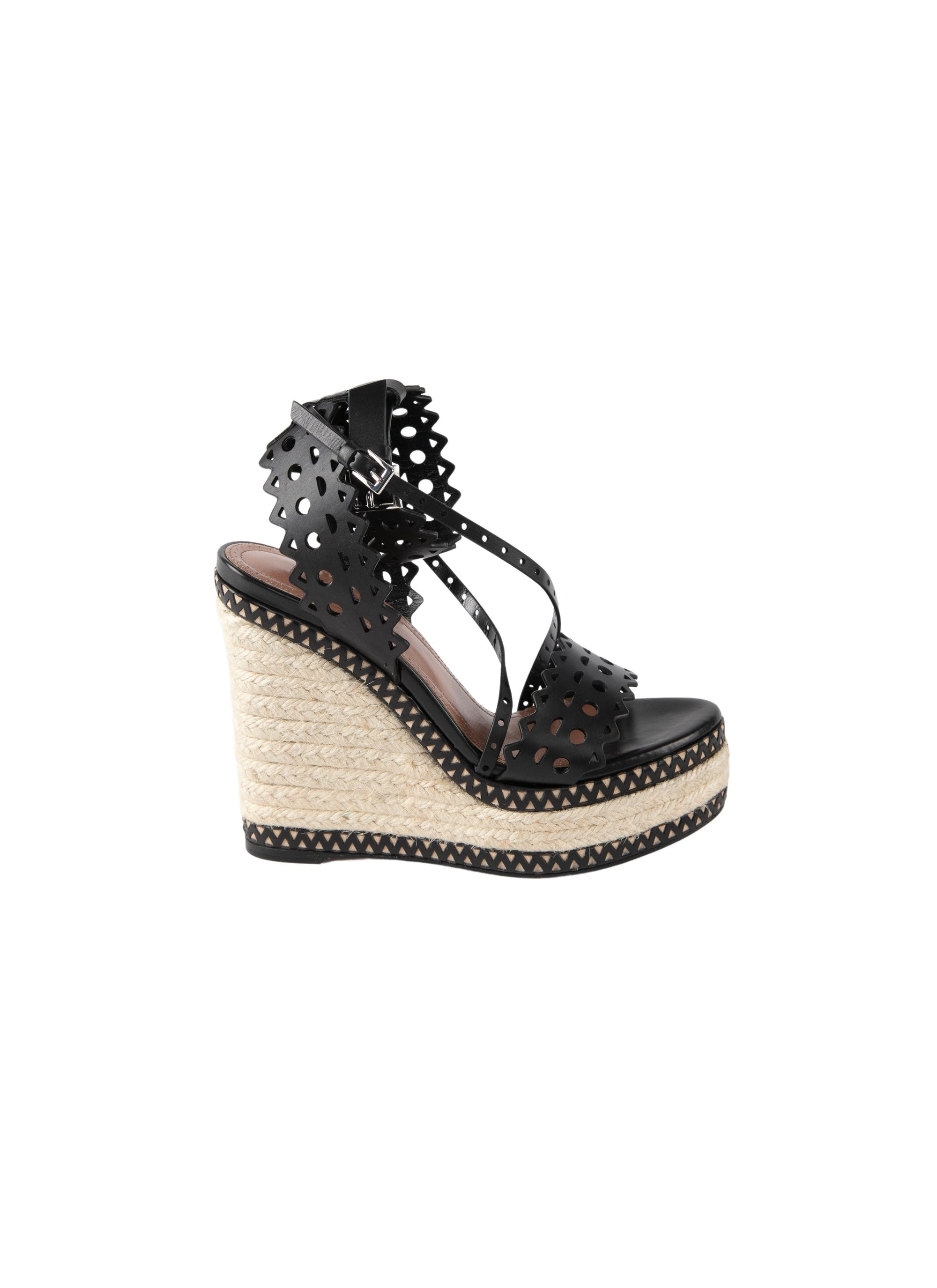 Leather strapped wedge sandals - Black intense