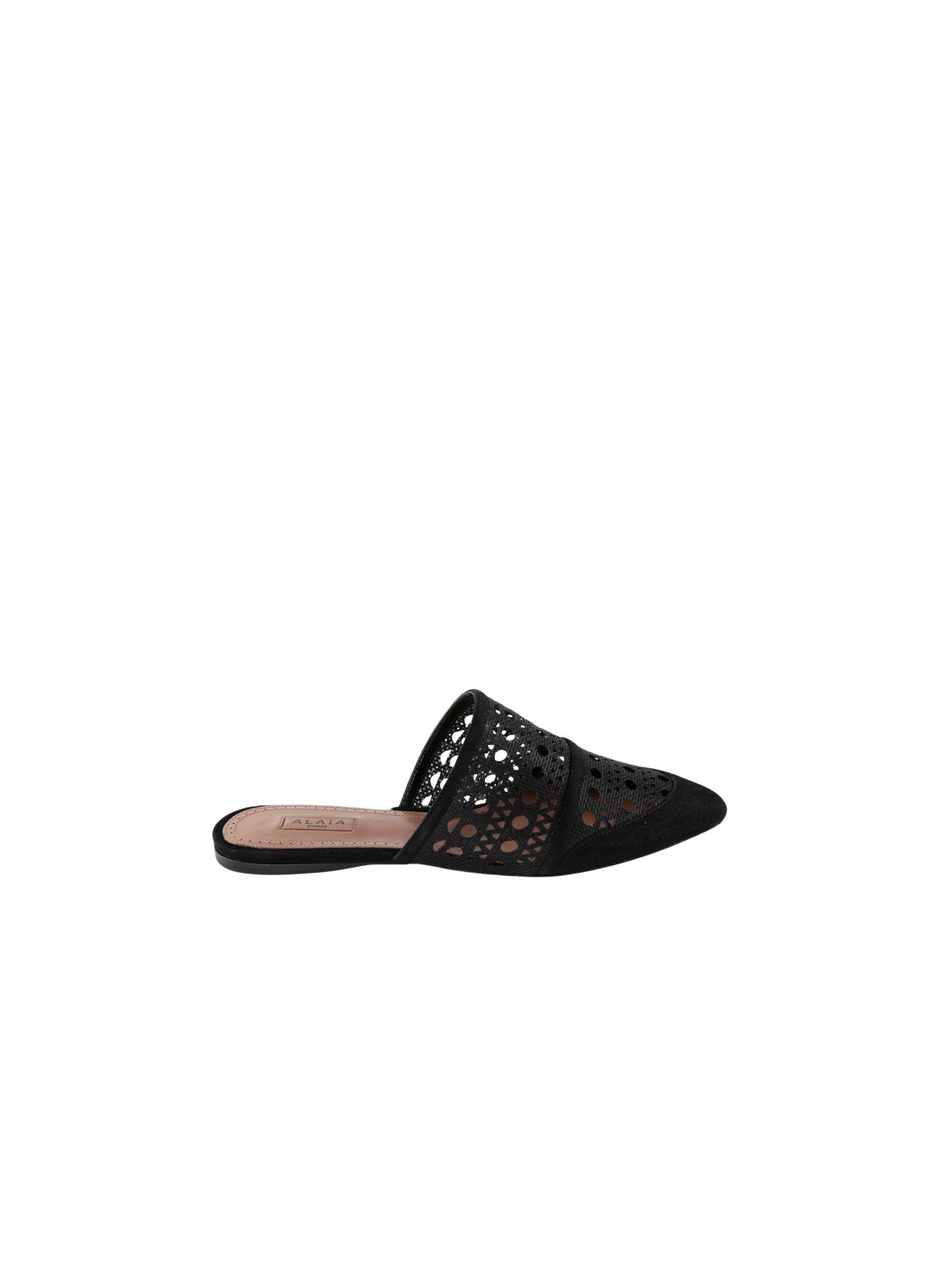 Mules plates à bout pointu en cuir - Noir & Noir