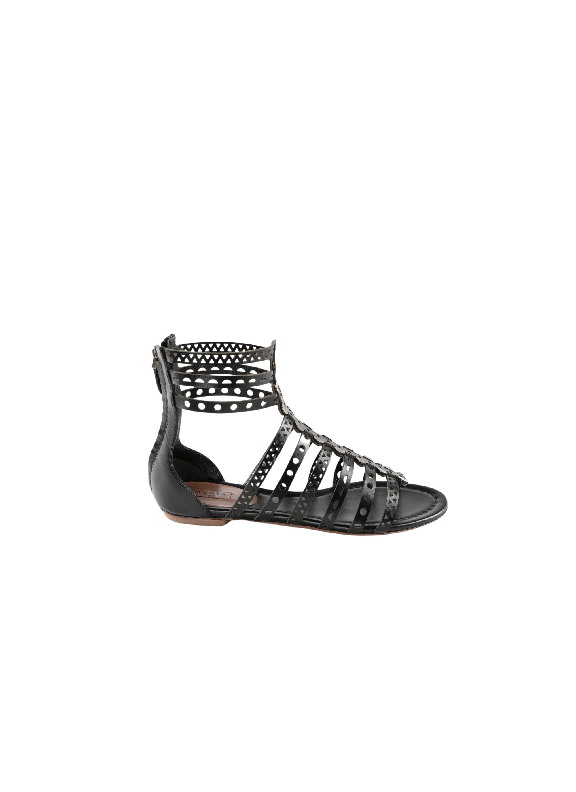 Flat sandals in leather - Black intense