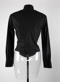 High-collared shirt in Japanese poplin - Black intense