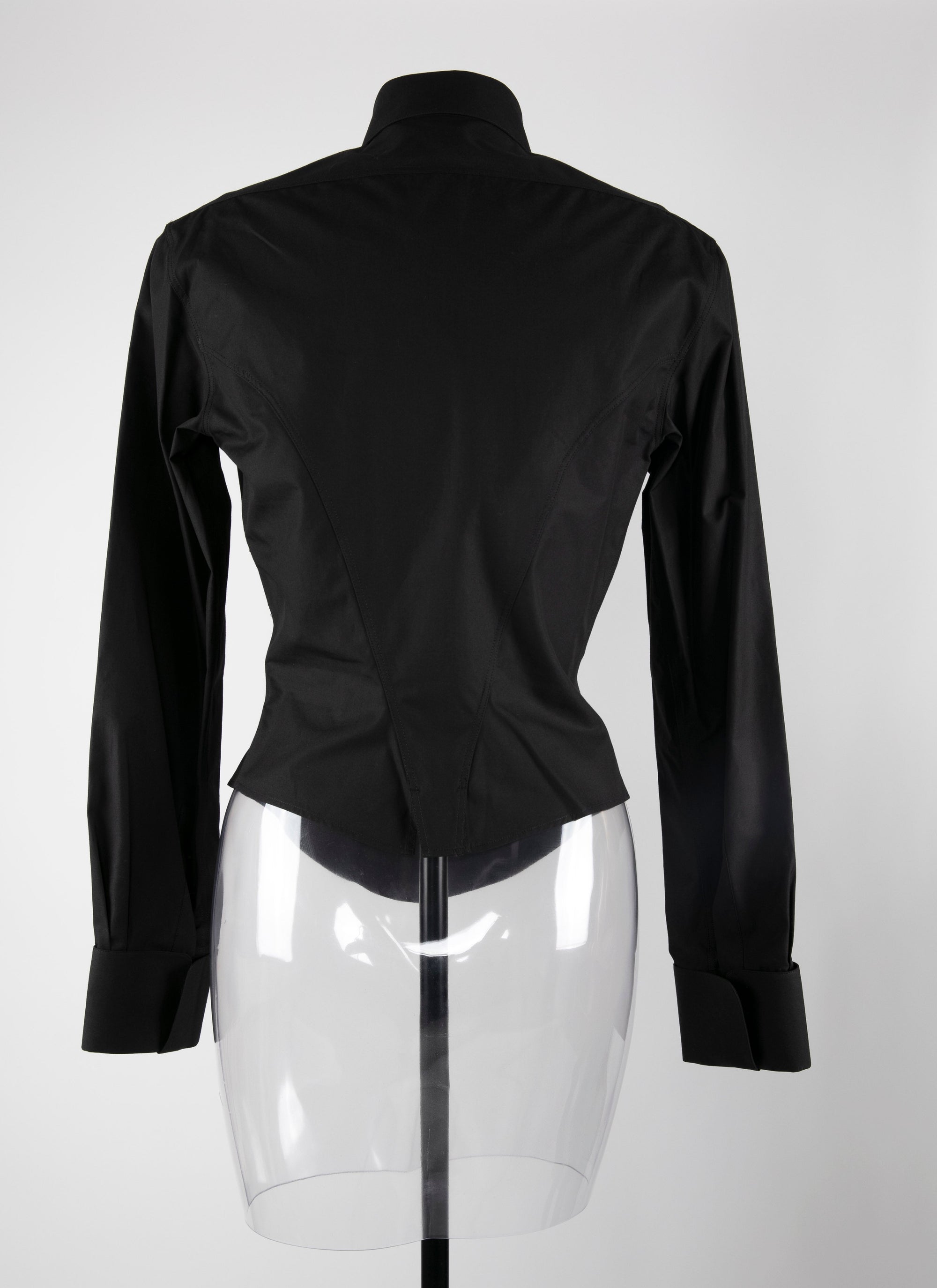 High-collared shirt in Japanese poplin - Black intense