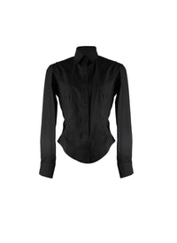 High-collared shirt in Japanese poplin - Black intense