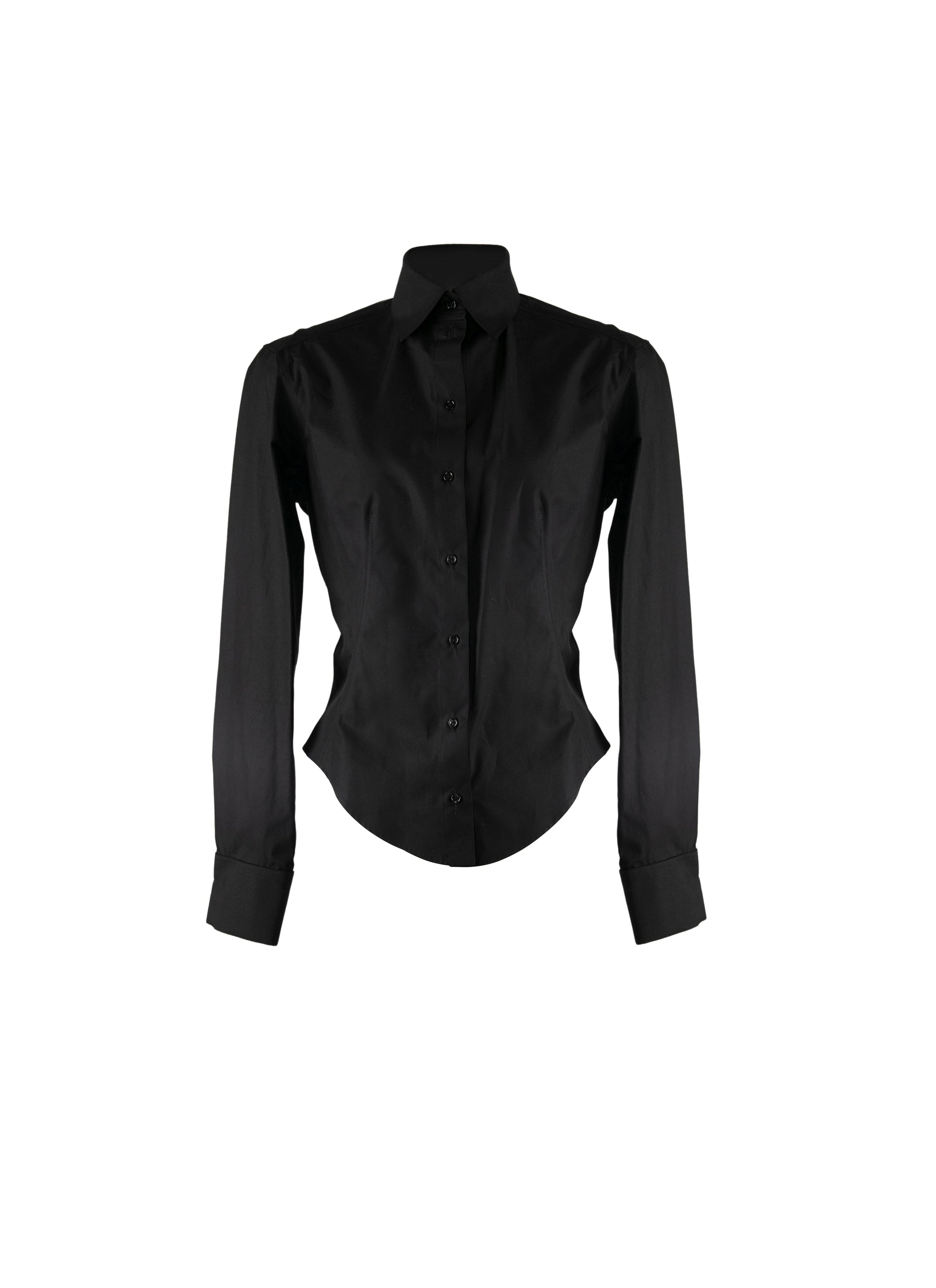High-collared shirt in Japanese poplin - Black intense