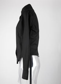 High-collared shirt in Japanese poplin - Black intense