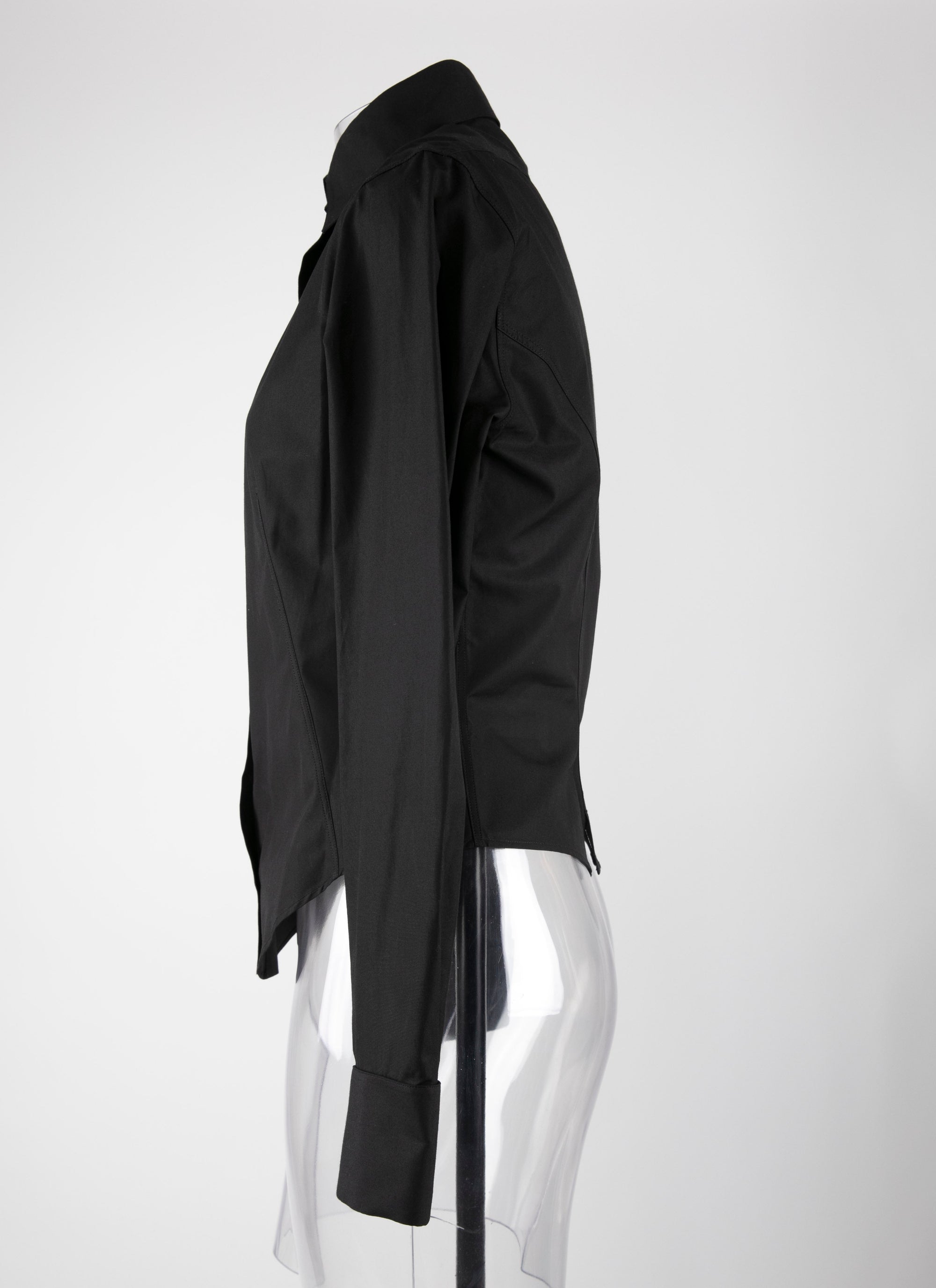 High-collared shirt in Japanese poplin - Black intense