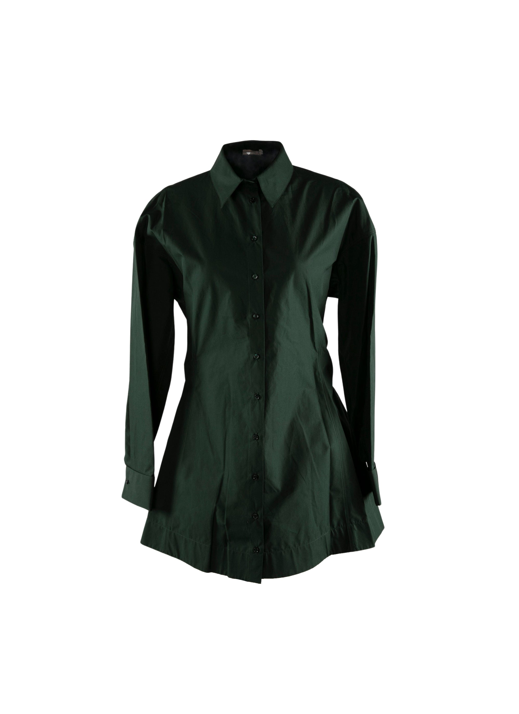 Fitted and pleated shirt in Japanese poplin - Fir