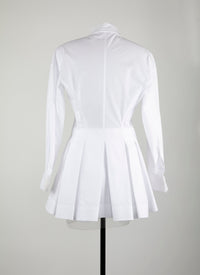 Chemise cintrée et plissée en popeline japonaise - Blanc